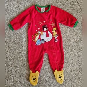 Disney Winnie The Pooh Christmas Fleece Red and Green Kids One Piece Footie